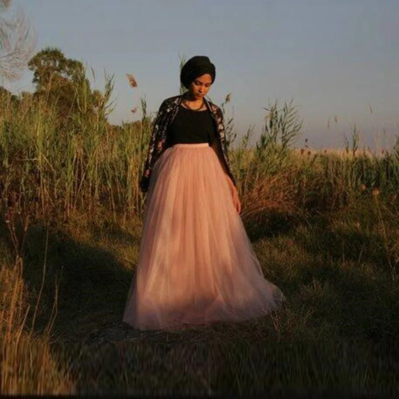 New Fashion Long Tulle Skirts Women Elegant High Waist Mesh Skirt Floor Length Tutu Custom | Женская одежда