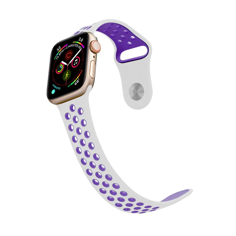 Силиконовый чехол для Apple, ремешки для часов для Apple Watch4/3/2/1 спортивные дышащие освежающий наручный ремешок для наручных часов Iwatch, ремешок серии 44/42/40/38 мм