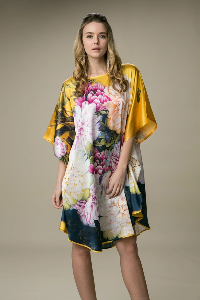 Шелковые ночные рубашки, ночное белье, модные женские шелковые пижамы, натуральный шелк, платье ручной работы, раскрашенное цветами, женские ночные рубашки