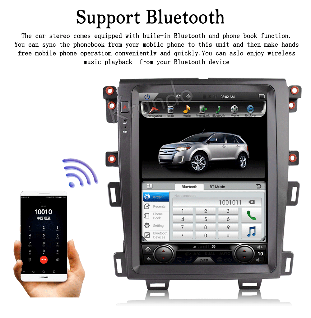 Krando Автомагнитола gps android 8,1 12," для FORD EDGE 2009- Tesla вертикальный экран навигационная мультимедийная система A/C bluetooth