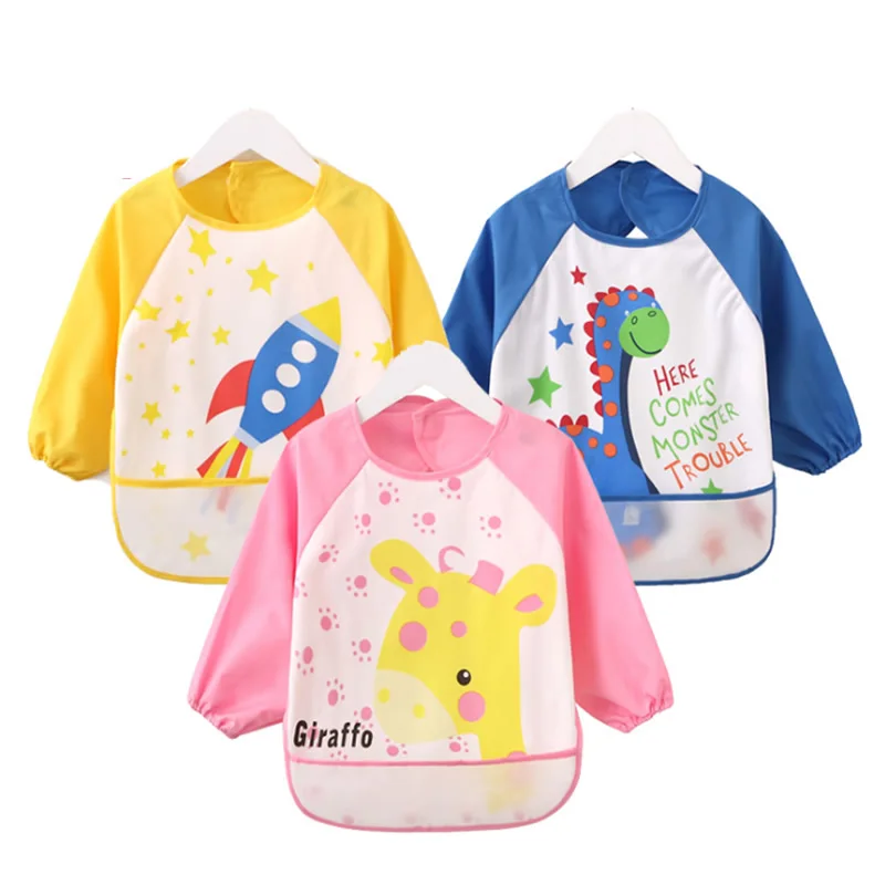 0-3 years baby bibs Waterproof long sleeve babies accessories for eating painting easy wash Cartoon smock For boys girls | Детская