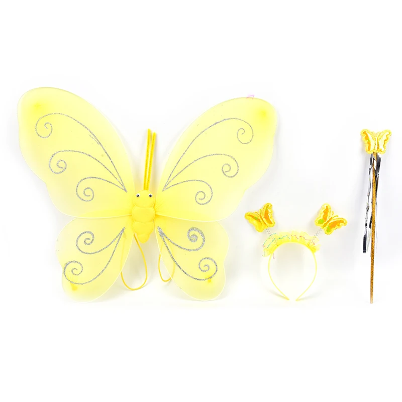 

Lovely Party Costume Princess Girl Kids Butterfly Wing Wand Headband Fairy Xmas Costume Set 3Pcs/set