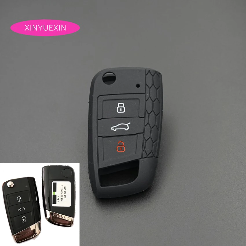 

Xinyuexin Silicone Car Key Cover Case For VW 2016 2017 Passat GTI Remote Folding Key Shell Fob Skin Holder Car-Styling 3Button
