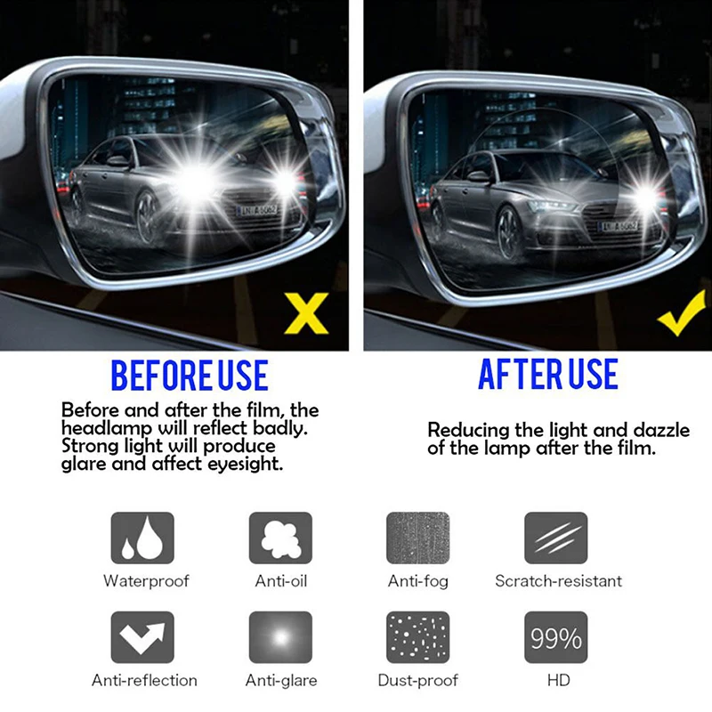 2 шт. непромокаемая пленка на зеркало заднего вида автомобиля Наклейка Анти-туман