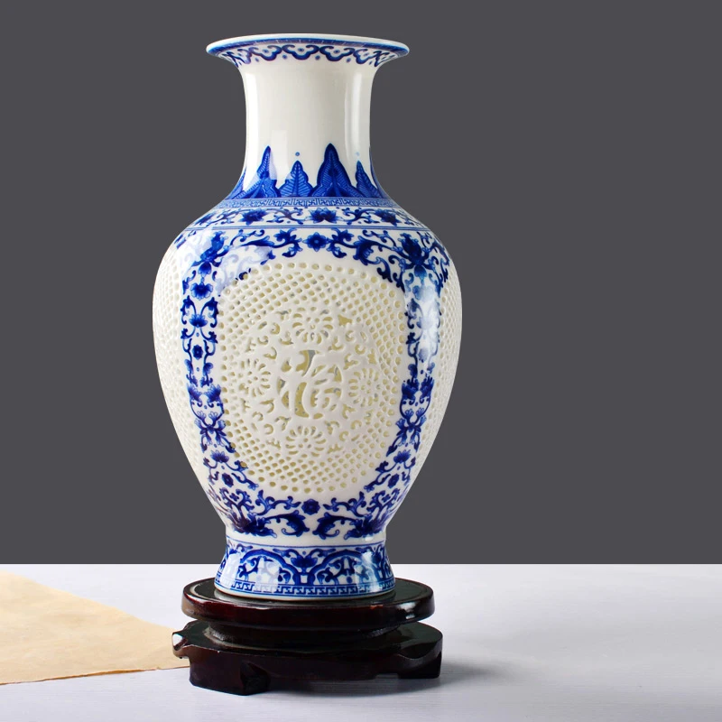 

Jingdezhen pierced porcelain vase decorative ornaments blue and white vase handicrafts furnishings living room accessories gifts