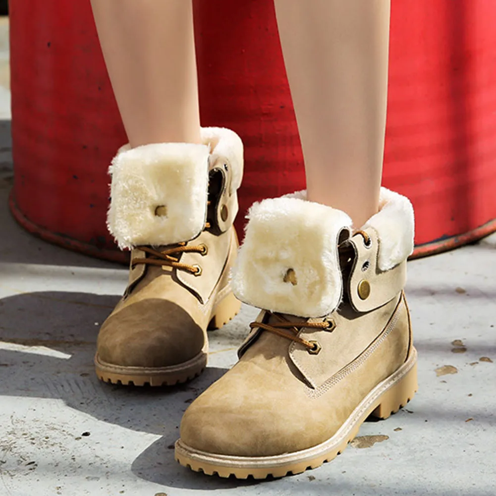 FINDHER/женские зимние ботинки зимняя теплая обувь на меху шнуровке в винтажном