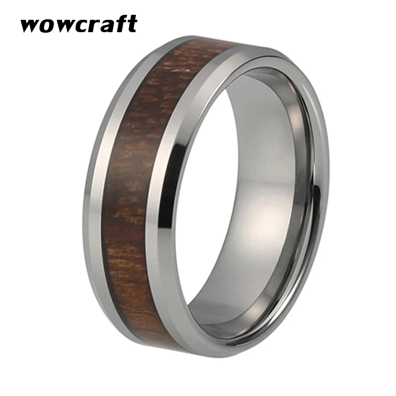 Mens Womens 8mm Tungsten Carbide Ring Mahogany Wood Inlay with Beveled Edges Vintage Wedding Engagement Band | Украшения и
