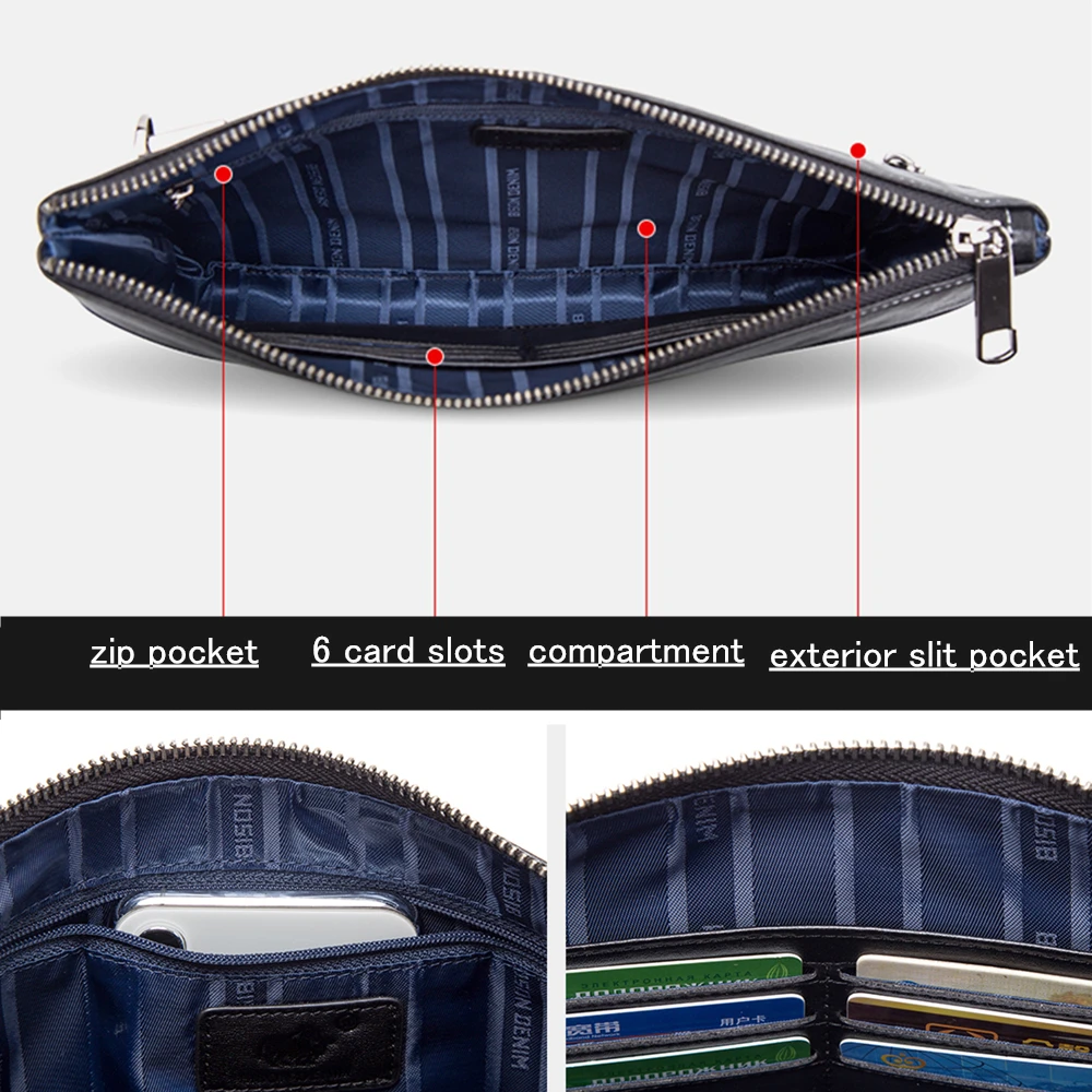 BISON DENIM коровья кожа кожаный клатч сумки для мужчин натуральная длинный карман
