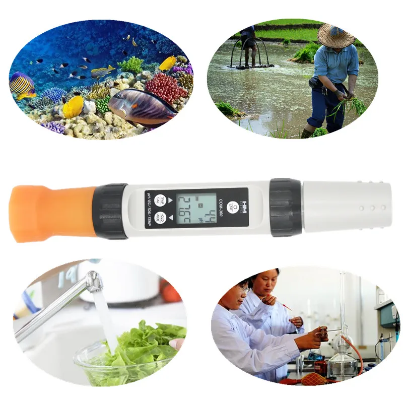 HM водонепроницаемый COM-360 EC TDS PH TEMP метр 4 в 1 тестер цифровой ЖК-дисплей с ATC калибровки и удержания данных Инструмент Тестер Скидка 40
