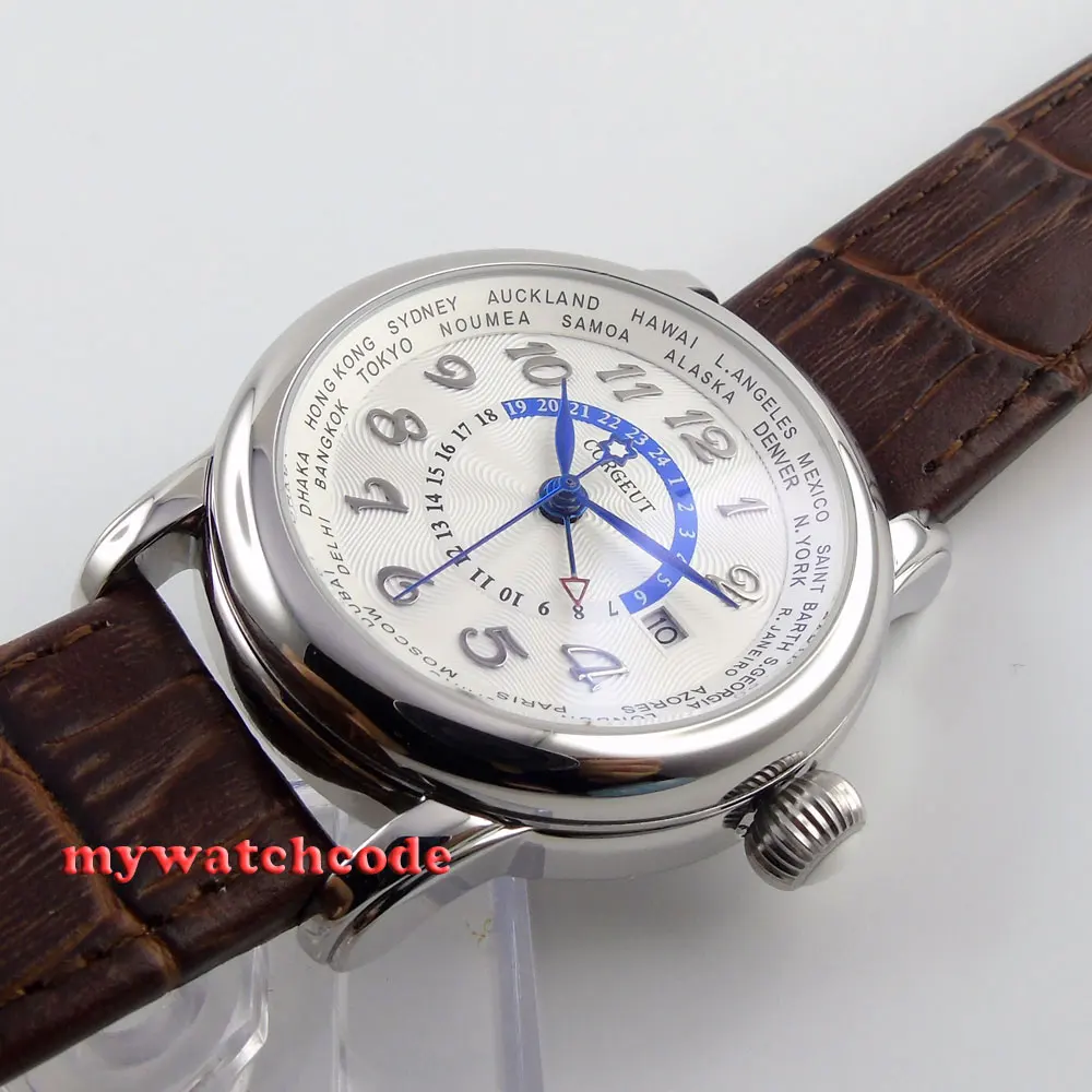 Автоматические Мужские и женские часы 43 мм с белым циферблатом синим GMT окошком