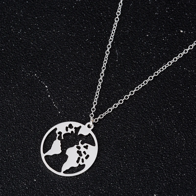 Ожерелье с подвеской в виде карты мира из нержавеющей стали 20 мм ожерелья Чокеры