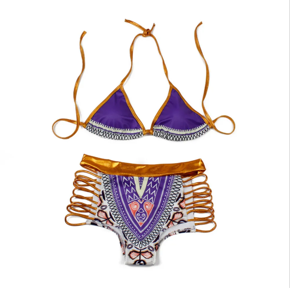 2017 Африканский принт горячие купальники для женщин Лето Бикини Стиль Высокая