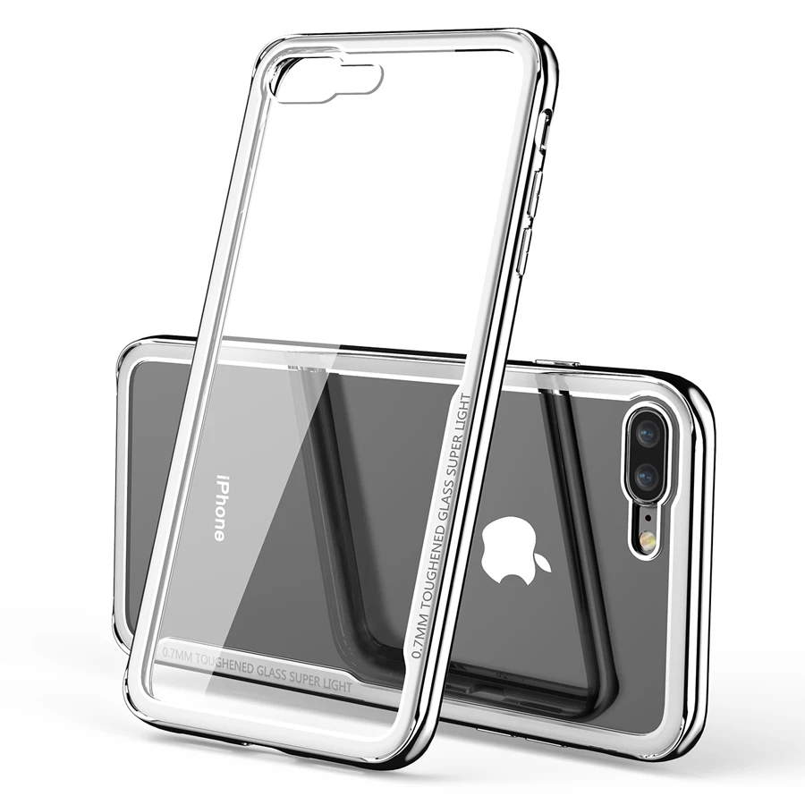 Silver IQD защитный чехол для iPhone X, 8, 7, 6, 6S Plus, роскошное покрытие для чехла, TPU бампер, рамка, оболочка, прозрачное стекло, задняя крышка xr xs max - Цвет: Silver