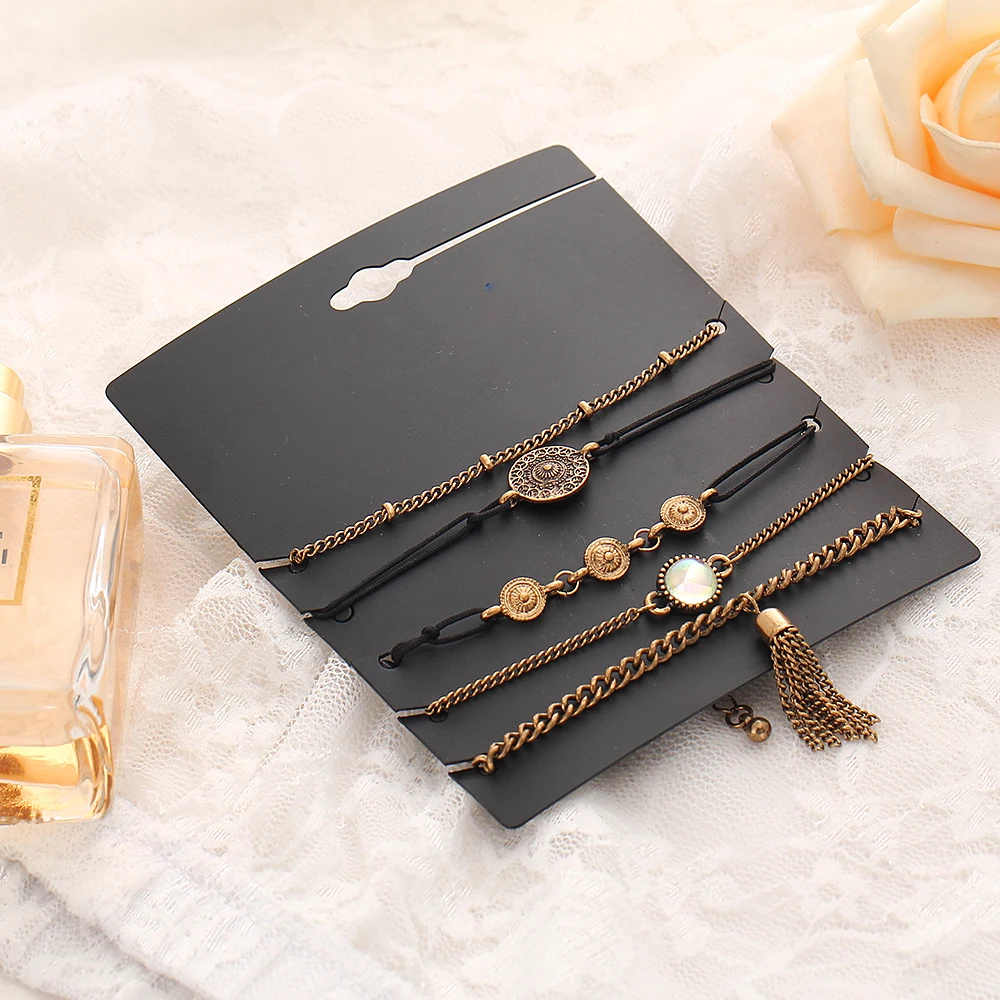 2017 винтажные Многослойные браслеты и для женщин античный золотой цвет цепи с