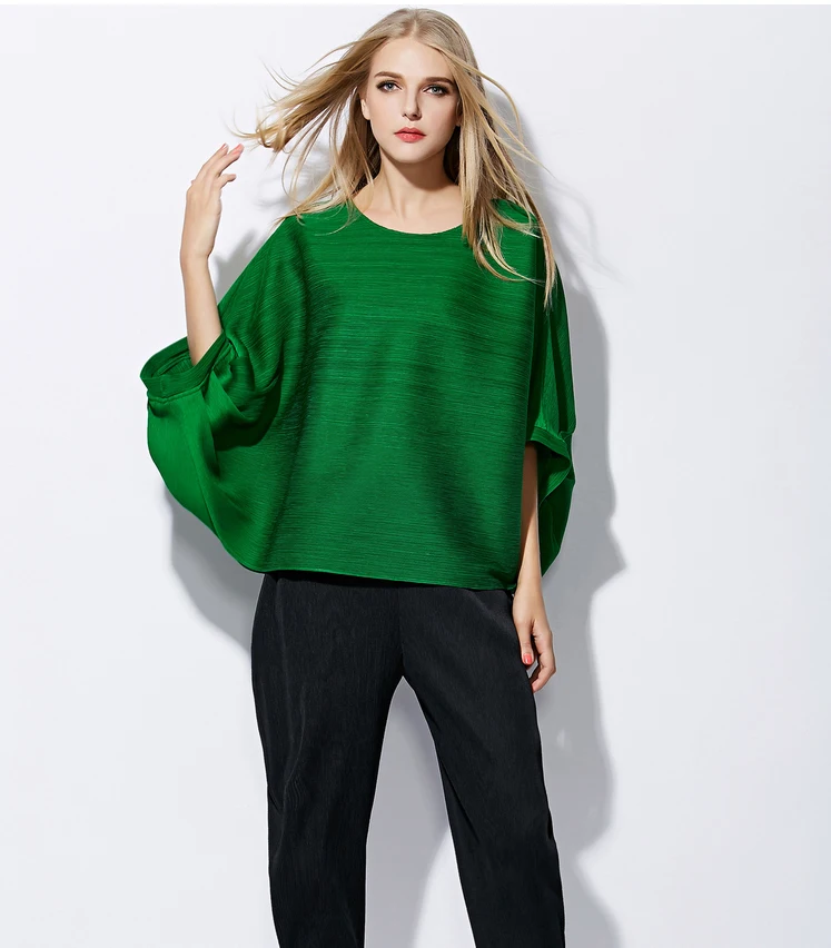 Женская свободная футболка Changpleat модная плиссированная однотонная черная с