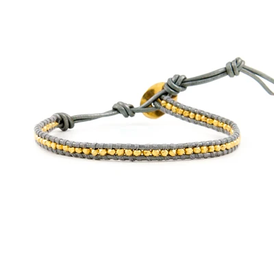 

Lotusmann 925 sterling silver nugget grey leather bracelet