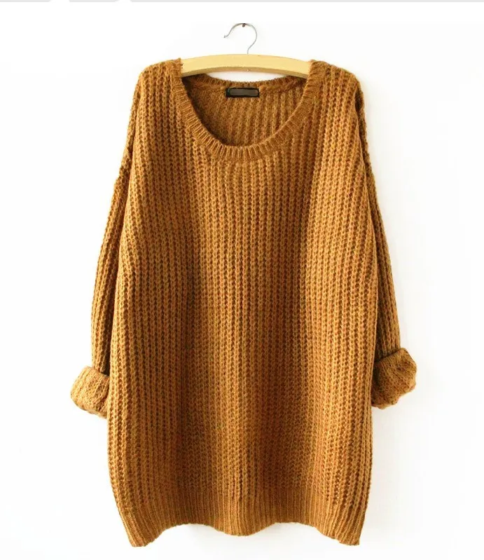 Autumn Fashion Women Solid Loose Pullovers Sweaters Long Casual O-Neck Candy Color Knitted Tops Oversized Sweater | Женская одежда