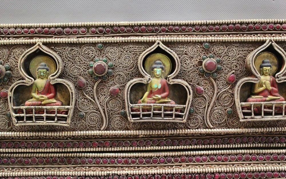 16 &quotТибетский буддистский храм Серебряный Драгоценный камень восемь сокровищ
