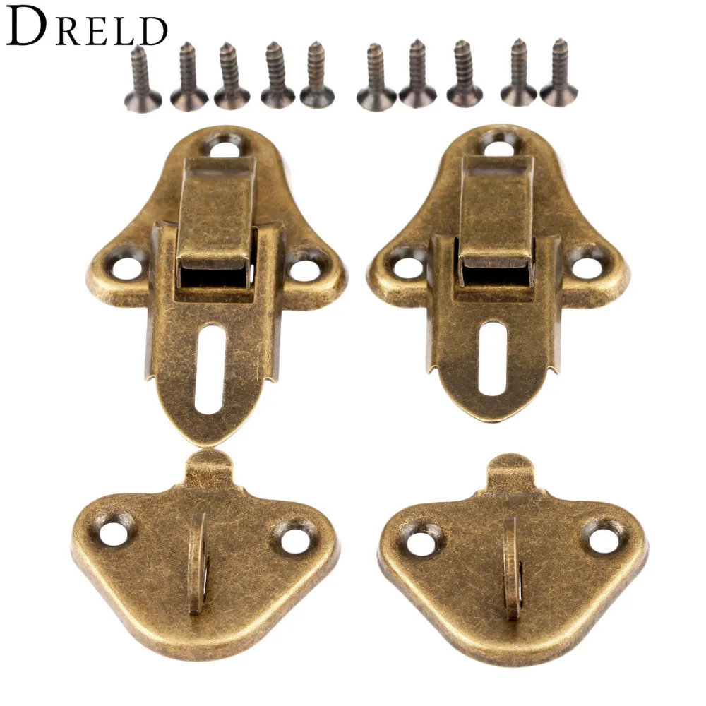 DRELD 2Pcs Antique Brass Latch Furniture Jewelry Box Hardware Gift Suitcase Buckles Toggle Hasp Catch Clasp 55*33MM | Обустройство