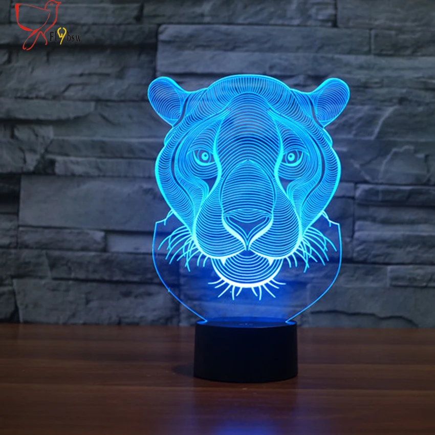 2017 творческая голова льва Форма ночник 7 цветов Изменение животных LED 3D иллюзия