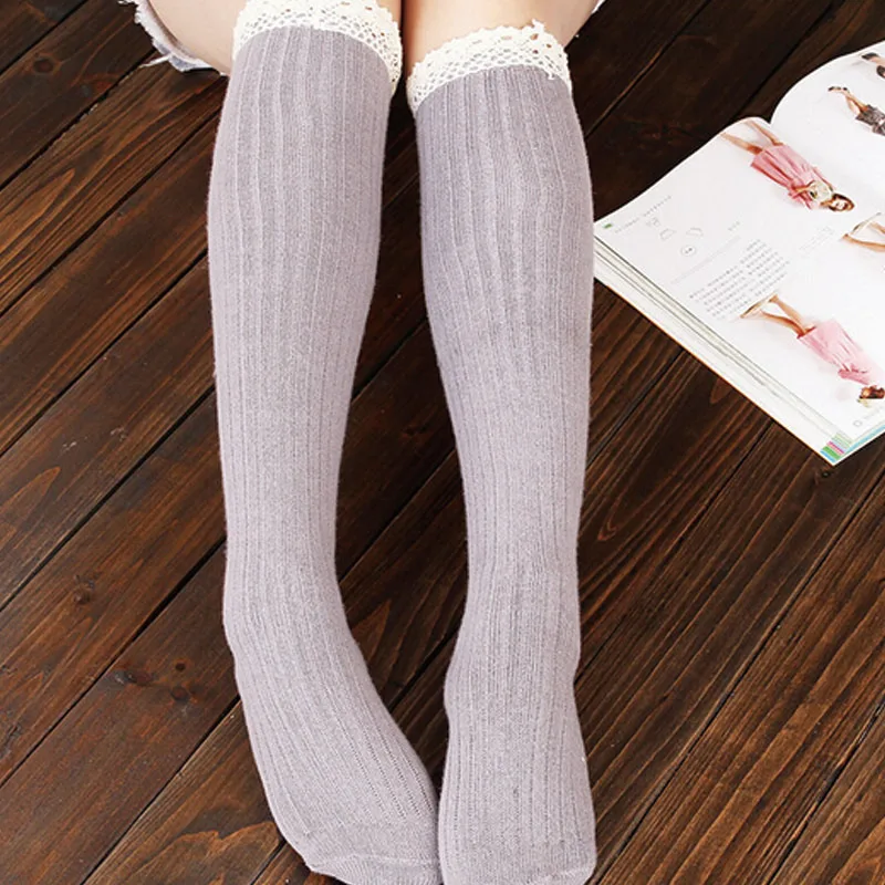 

TOIVOTUKSIA Ladies Below Knee High Boot Warm Socks With Lace Long Socks Women Thermal Long Socks