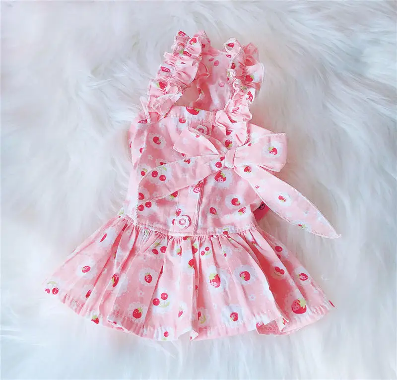 Pink strawberry Милая летняя одежда для собак с фруктами, рубашка, одежда принцессы для собак, платье с бантом, маленькая собака, кошка, домашнее животное, свадебное платье-пачка на день рождения, юбка, йоркширский - Цвет: Pink strawberry
