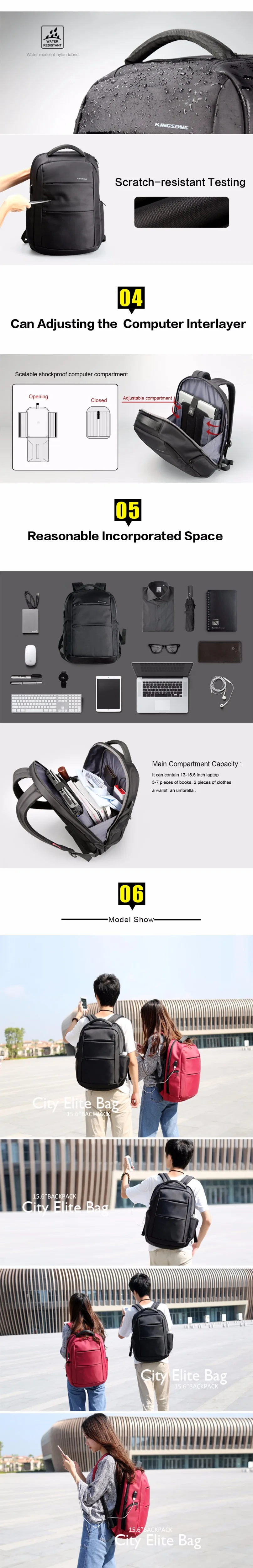 Kingsons внешний usb-рюкзак для зарядки ноутбука сумка для мужчин и женщин сумка для ноутбука сумка для путешествий Бизнес водонепроницаемая упаковка