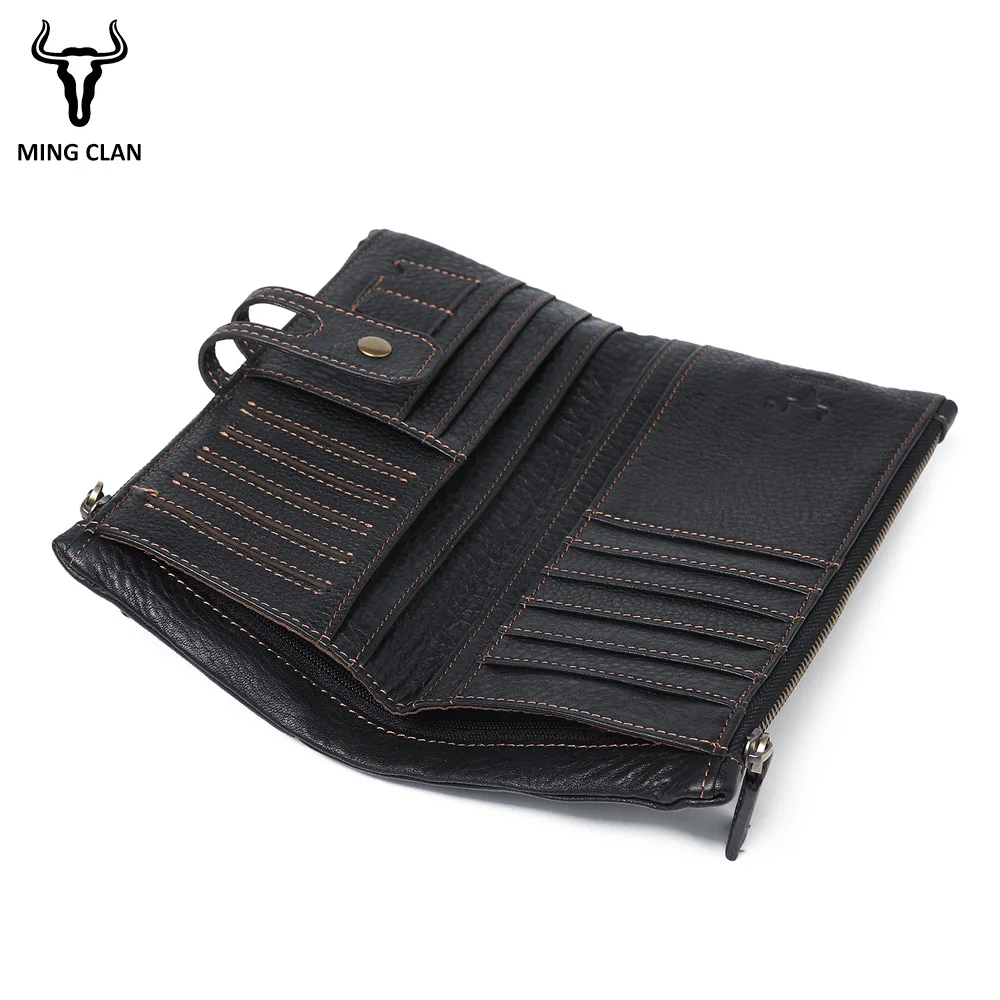 Mingclan Genuine Leather Lady Long Wallet Female Men Women Zipper Clutch Walet Coin Purse Rfid Portfolio Travel Business Card