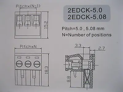 50 pcs 5.08mm Angle 2 pin Screw Terminal Block Connector Pluggable Type Green | Обустройство дома