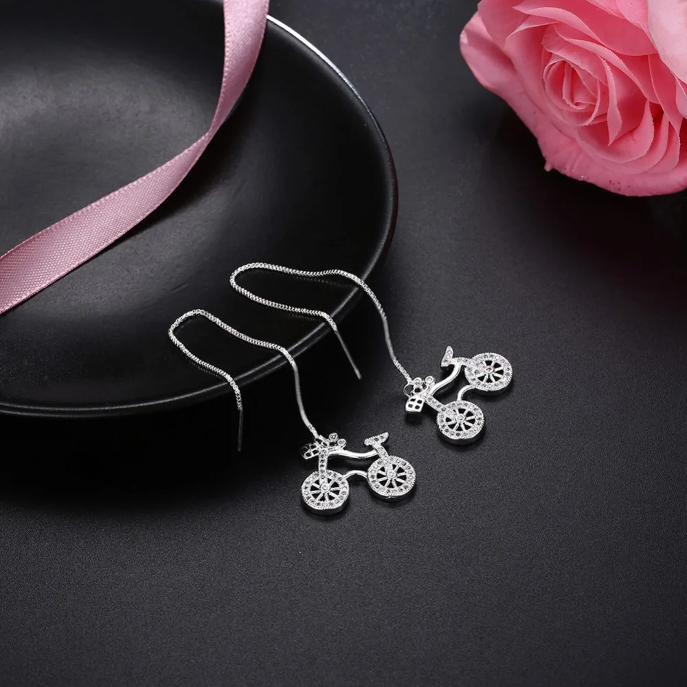 2017 Fashion Hot Sale silver Long Ear Line Earrings Sliver Color Bike Shape Design Pendant Dangle | Украшения и аксессуары