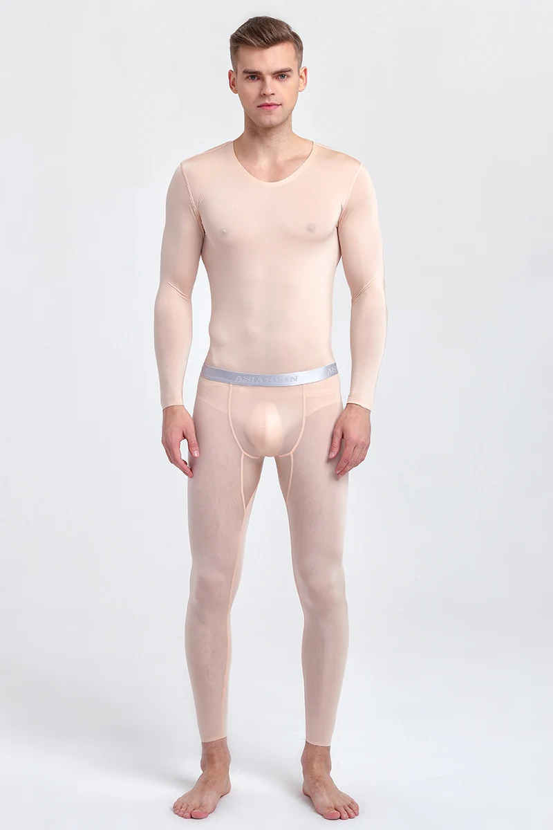 Men's Ultra-thin Ice Silk Seamless Autumn Clothes Nine-point Suit Sexy Half-through Underpants