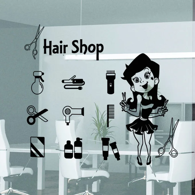 Парикмахерская настенная наклейка сексуальная девушка стрижка волос магазин