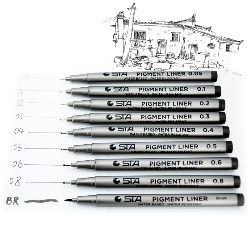 9 шт./лот разные типы пигментных лайнеров кисть на водной основе маркеры для