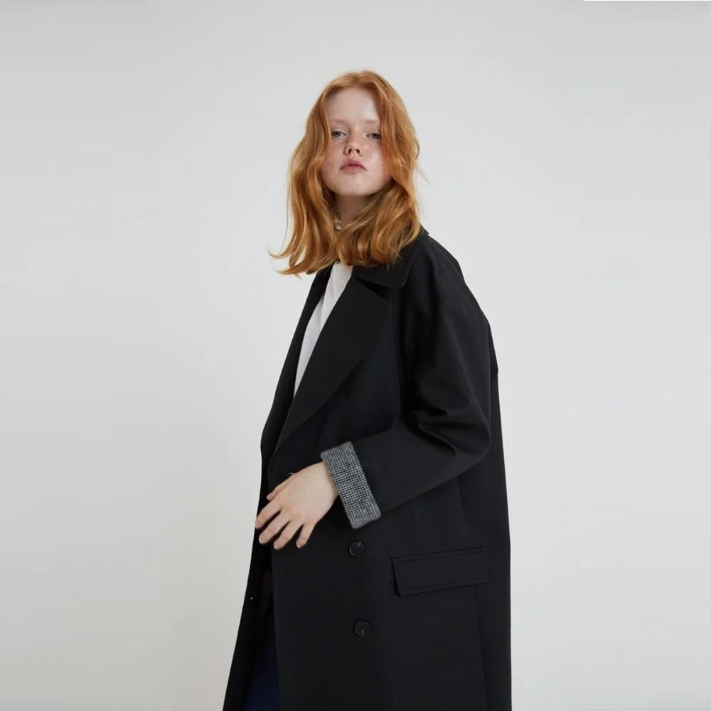 Darcydebie Autumn/Winter Women Fashion Loose Turn-down Collar Double Breasted Plaid Patchwork Lady Long Wool Blends Coat | Женская