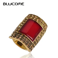 blucome clearance turkish finger jewelry retro style red large ring square female ring resin womens wedding party accessories