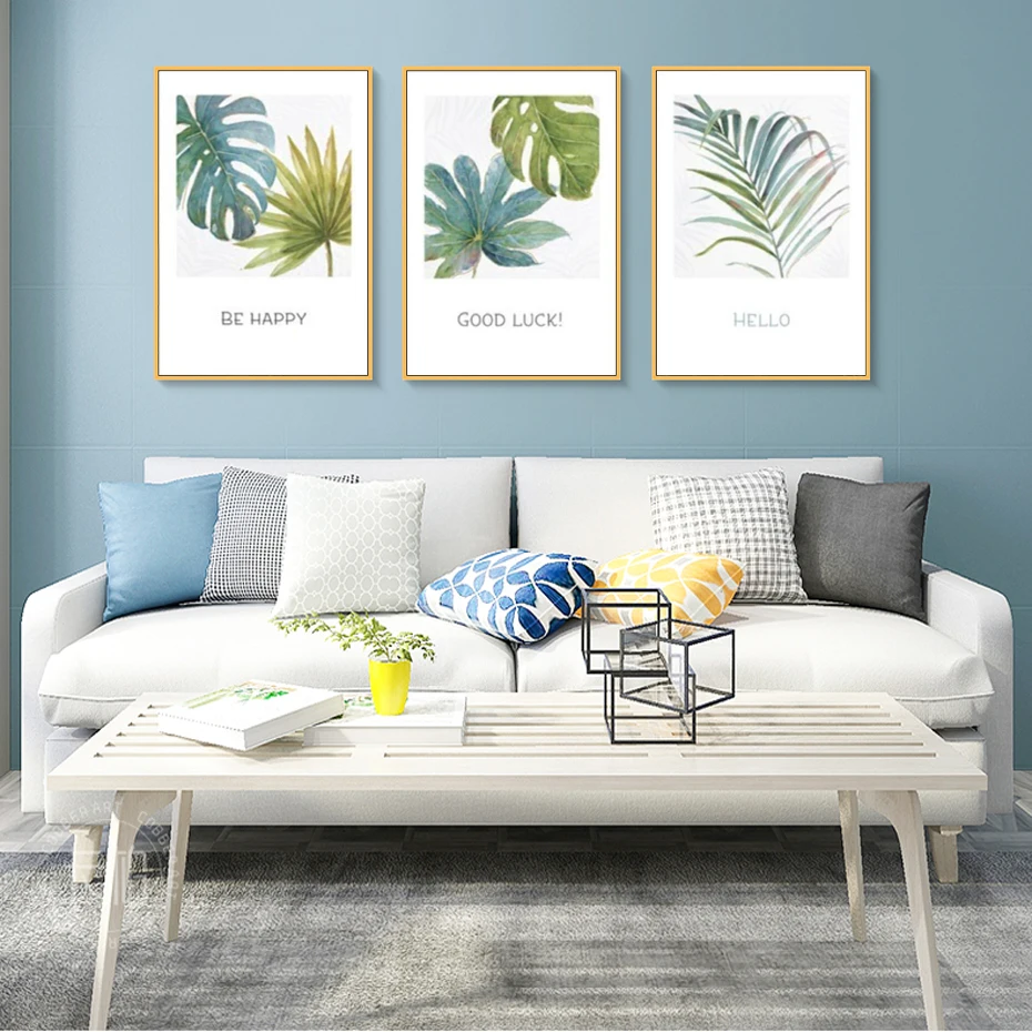 

Nordic Minimalist Refresh Green Leaves Canvas Paintings Handpainted Posters Prints Wall Art Pictures Living Room Home Decor