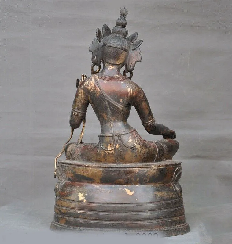 

wedding decoration 21"Tibet Buddhism Bronze Gilt green Tara Kwan-yin Guanyin goddess Buddha statue