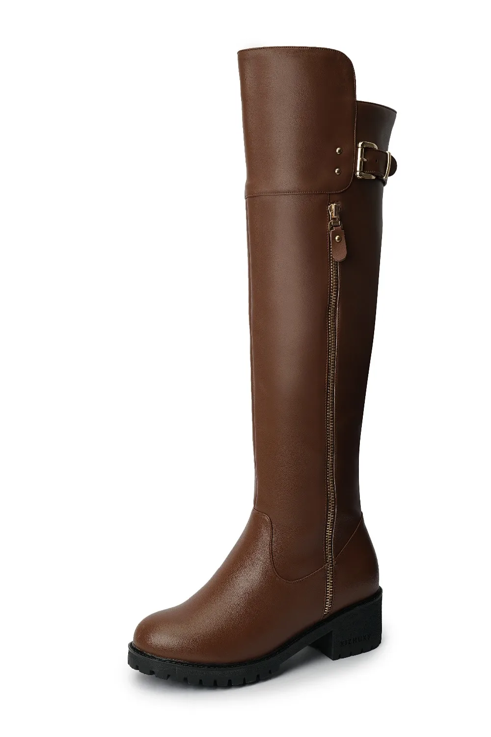 GKTINOO Female Over the Knee Boots Genuine Leather Women's Thigh High Boot Buckle Strap Thick Heels Shoes Woman Winter Warm Fur