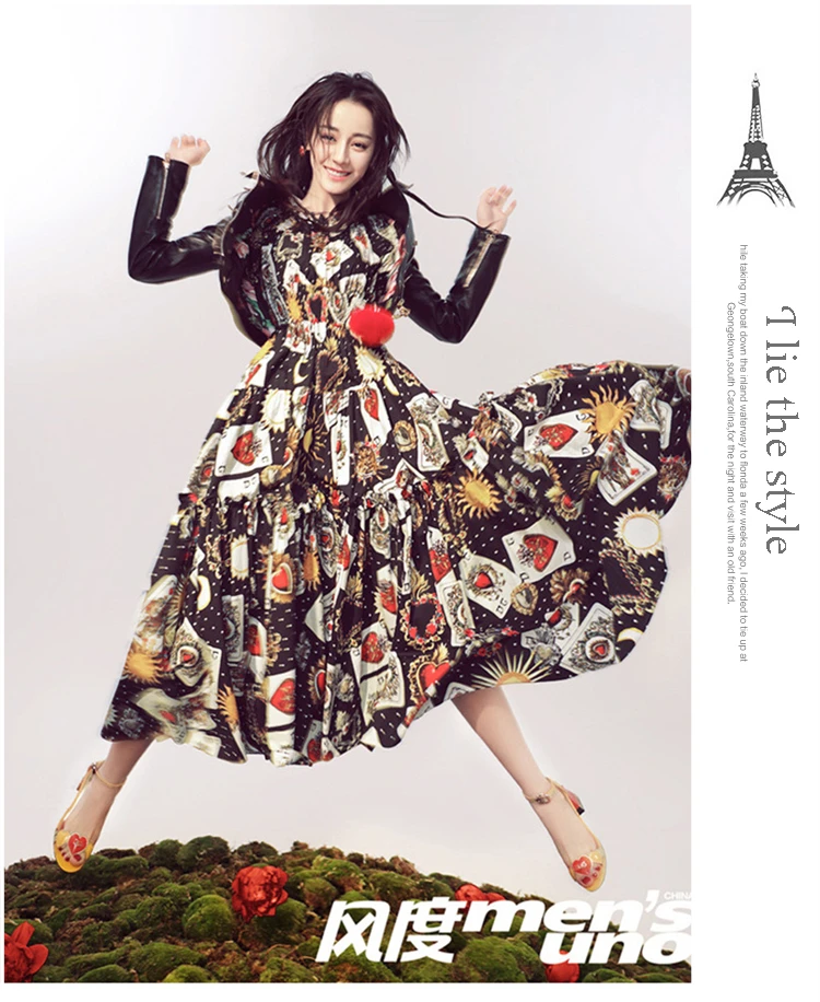 

Women Summer Dress Chiffon 2018 New Fashion High Quality Designer Poker Print Dresses Short Sleeve Slim A-Line Long Vestido