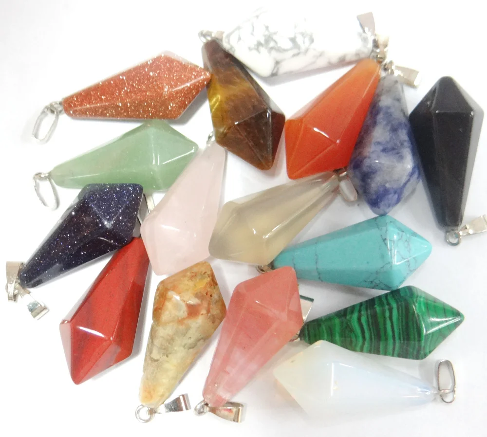 Natural Stone Quartz Crystal tiger eye Opal pendulum Hexagonal pyramid Charms pendants for diy Jewelry making necklace24pcs | Украшения и