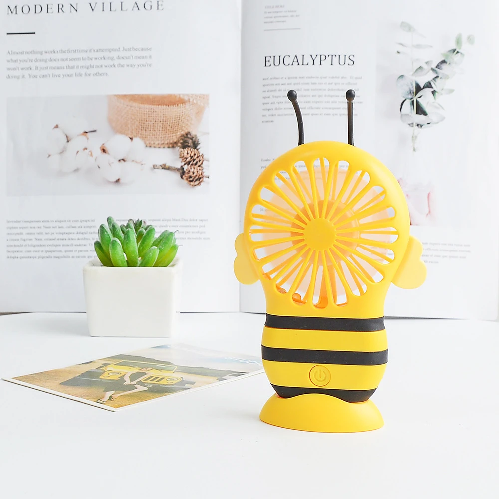 

Rechargable Little Bee Mini Fan Handheld USB Electric Mini Hand Portable Fan With LED Light Finger Ring Gift For Kids