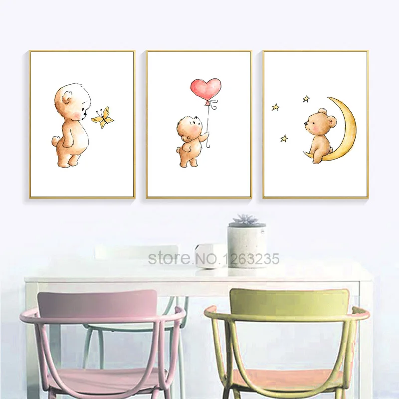 Милый бурый медведь Kawai Cuadros Nordic стиль дети украшения детские дома Infantil плакат