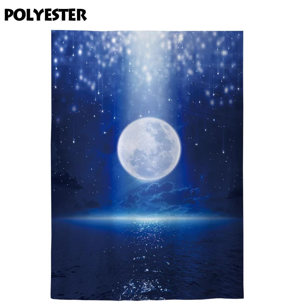 Фоны Funnytree для фотостудии Большая Луна море ночное небо боке гало Фантастическая