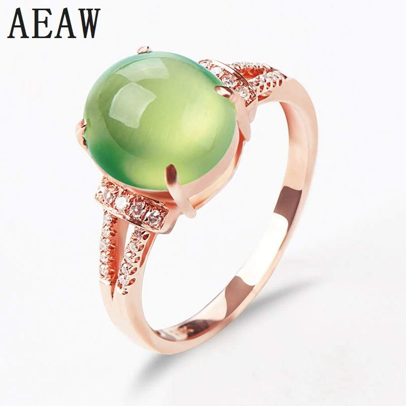 Natural Prehnite Halo Classic Prong Setting with Moissanite Anniversary Ring Solid 14K Rose Gold Birthday Gift | Украшения и