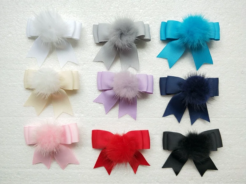 50pcs Hi-Q 2.5&quot girl hair bows clips accessories with Fur Craft pompon pom lovely Pompoms barrettes Hairpins GR103 |