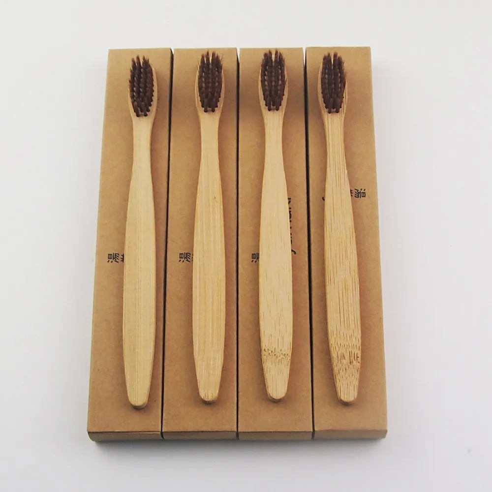 Зубная щетка из 100% бамбука коричневого цвета 24 шт. зубная по дереву новинка