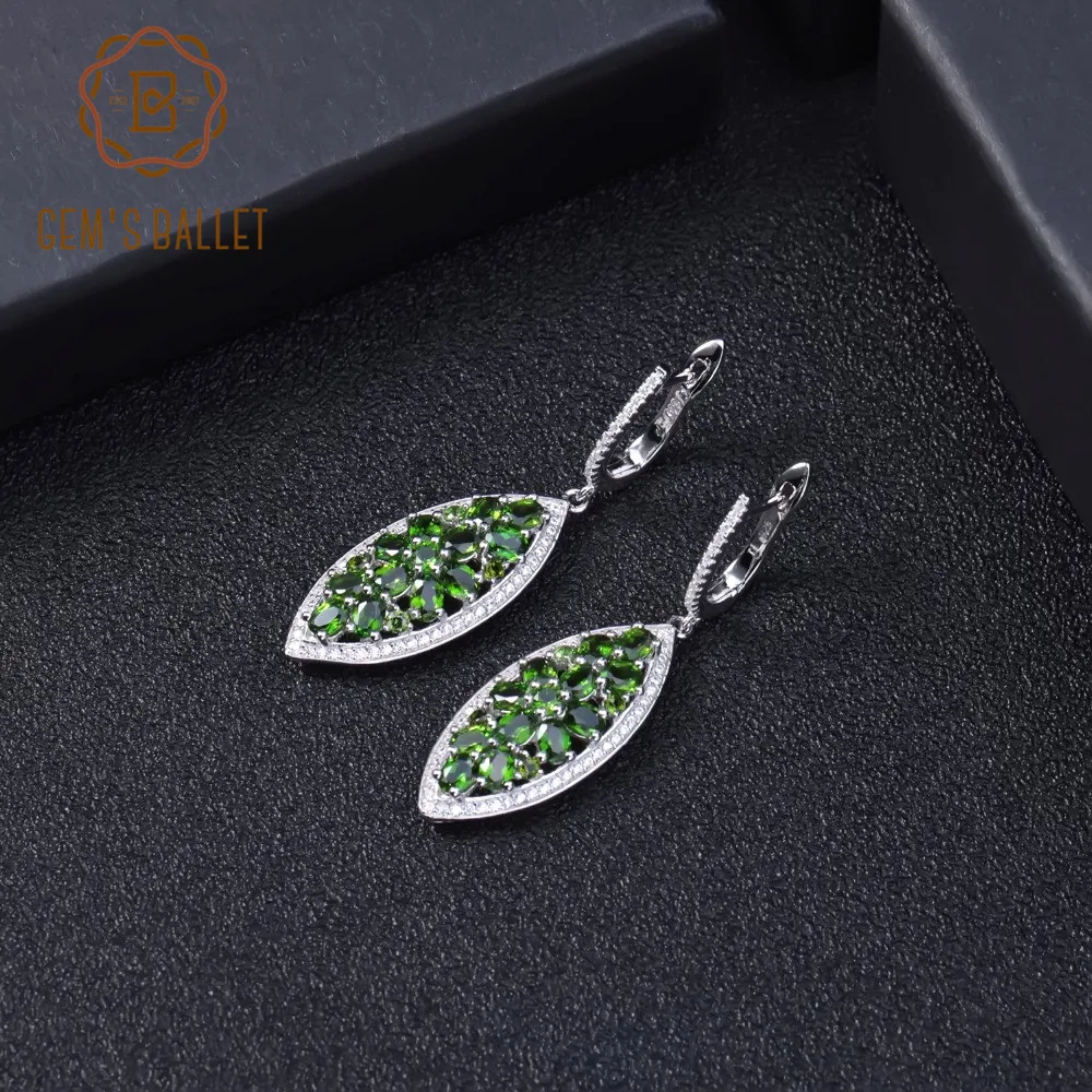Gemb's BALLET 5.45Ct натуральный Хром Серьги с диопсидом из чистого 925 Висячие серьги