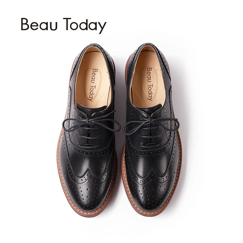 BeauToday/Туфли оксфорды с перфорированным носком женская обувь из натуральной кожи