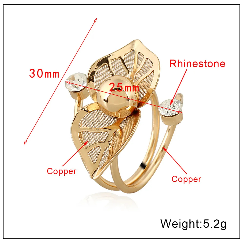 2018 золото Цвет жемчужные бусы Кристалл Rhinestone листьев Регулируемая цветок кольца