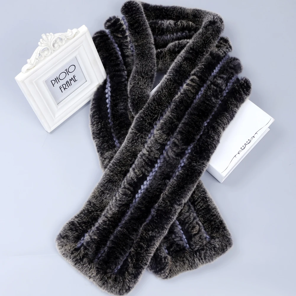 Женский зимний шарф ручной вязки из натурального меха кролика рекс|scarf wrap|women winter
